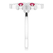 Platinum Natural Ruby & 1/8 CTW Natural Diamond Semi-Set Clover Ring