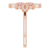 14K Rose Natural Pink Tourmaline & 1/8 CTW Natural Diamond Semi-Set Clover Ring