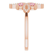 14K Rose Natural Pink Tourmaline & 1/8 CTW Natural Diamond Semi-Set Clover Ring