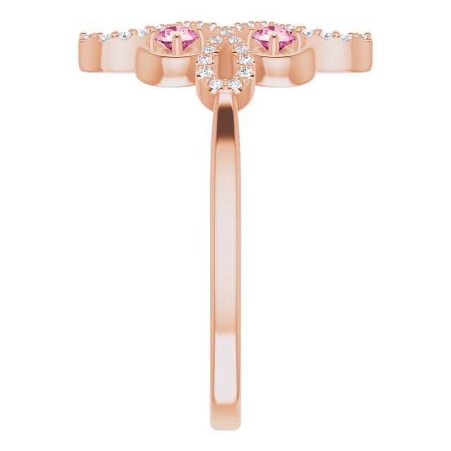 14K Rose Natural Pink Tourmaline & 1/8 CTW Natural Diamond Semi-Set Clover Ring