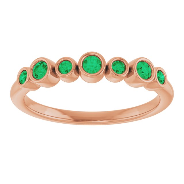 14K Rose Lab-Grown Emerald Bezel-Set Ring