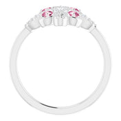Platinum Natural Pink Tourmaline & 1/8 CTW Natural Diamond Semi-Set Clover Ring