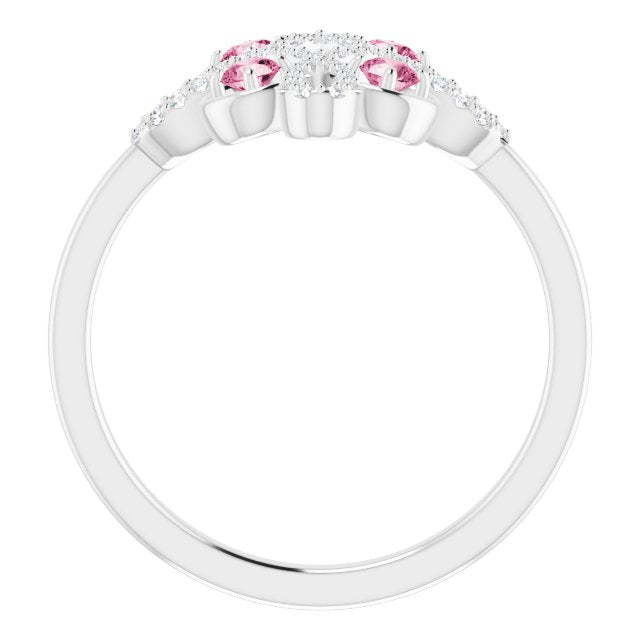 Platinum Natural Pink Tourmaline & 1/8 CTW Natural Diamond Semi-Set Clover Ring