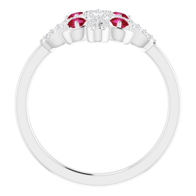 14K White Natural Ruby & 1/8 CTW Natural Diamond Semi-Set Clover Ring