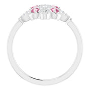 14K White Natural Pink Tourmaline & 1/8 CTW Natural Diamond Semi-Set Clover Ring