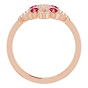 14K Rose Natural Ruby & 1/8 CTW Natural Diamond Semi-Set Clover Ring