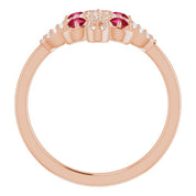 14K Rose Natural Ruby & 1/8 CTW Natural Diamond Semi-Set Clover Ring