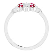 Platinum Natural Ruby & 1/8 CTW Natural Diamond Semi-Set Clover Ring