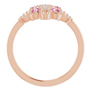 14K Rose Natural Pink Tourmaline & 1/8 CTW Natural Diamond Semi-Set Clover Ring