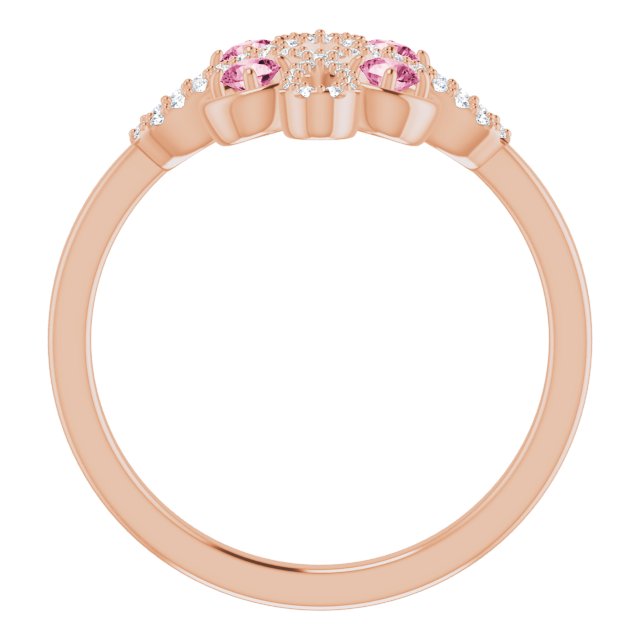 14K Rose Natural Pink Tourmaline & 1/8 CTW Natural Diamond Semi-Set Clover Ring