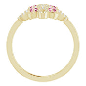 14K Yellow Natural Pink Tourmaline & 1/8 CTW Natural Diamond Semi-Set Clover Ring