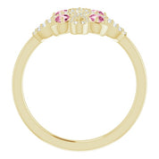 14K Yellow Natural Pink Tourmaline & 1/8 CTW Natural Diamond Semi-Set Clover Ring