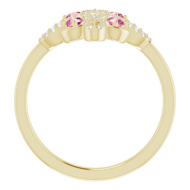 14K Yellow Natural Pink Tourmaline & 1/8 CTW Natural Diamond Semi-Set Clover Ring