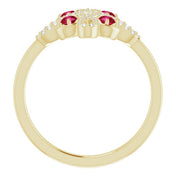 14K Yellow Natural Ruby & 1/8 CTW Natural Diamond Semi-Set Clover Ring