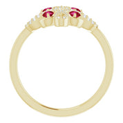 14K Yellow Natural Ruby & 1/8 CTW Natural Diamond Semi-Set Clover Ring