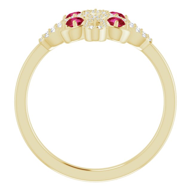 14K Yellow Natural Ruby & 1/8 CTW Natural Diamond Semi-Set Clover Ring