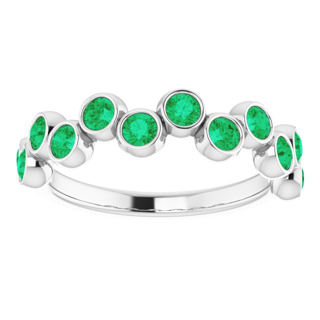14K White Lab-Grown Emerald Bezel-Set Ring