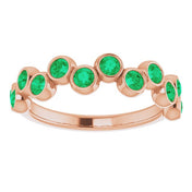 14K Rose Lab-Grown Emerald Bezel-Set Ring