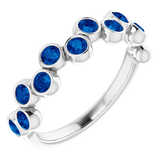 Sterling Silver Lab-Grown Blue Sapphire Bezel-Set Ring
