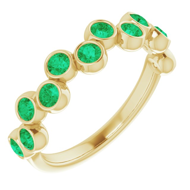 14K Yellow Lab-Grown Emerald Bezel-Set Ring