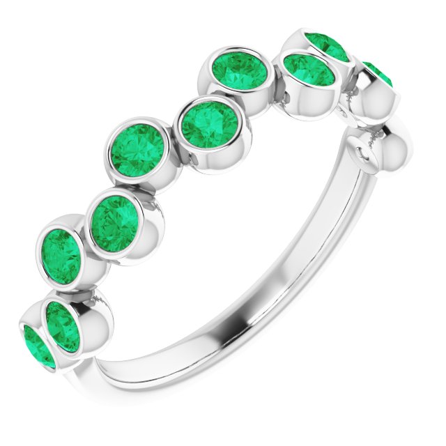 14K White Lab-Grown Emerald Bezel-Set Ring