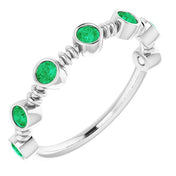 14K White Lab-Grown Emerald Bezel-Set Ring