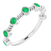 14K White Lab-Grown Emerald Bezel-Set Ring