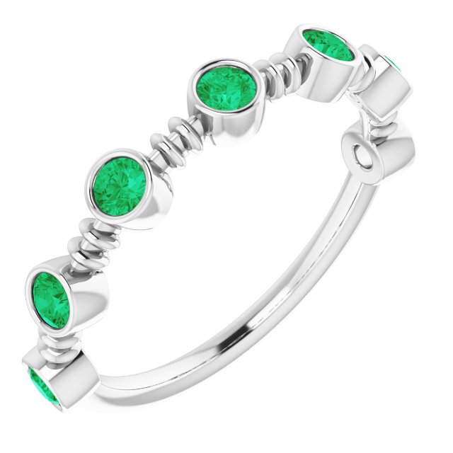 14K White Lab-Grown Emerald Bezel-Set Ring
