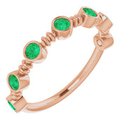 14K Rose Lab-Grown Emerald Bezel-Set Ring
