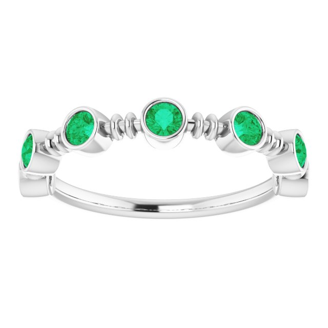14K White Lab-Grown Emerald Bezel-Set Ring