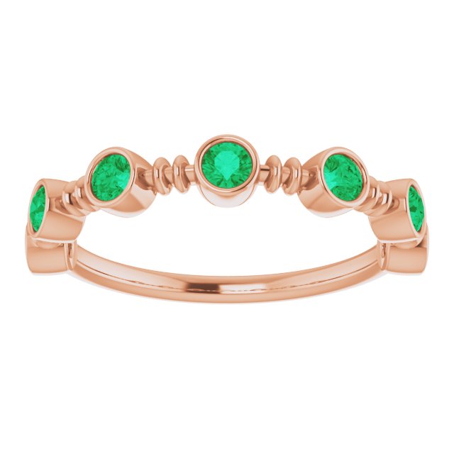 14K Rose Lab-Grown Emerald Bezel-Set Ring
