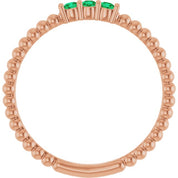14K Rose Lab-Grown Emerald Beaded Ring