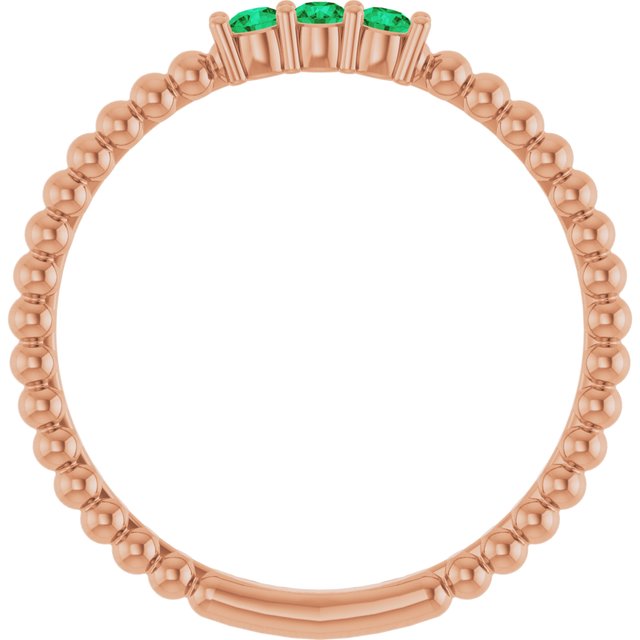 14K Rose Lab-Grown Emerald Beaded Ring