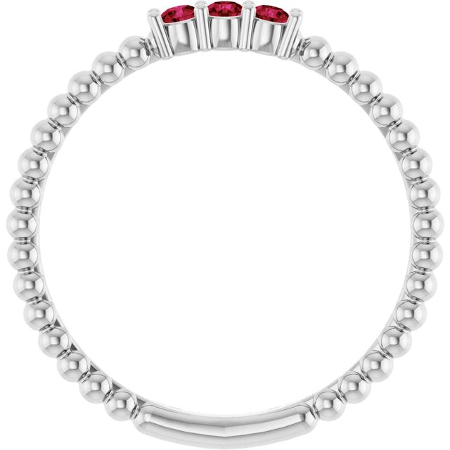 Sterling Silver Natural Ruby Beaded Ring