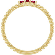 14K Yellow Lab-Grown Ruby Beaded Ring