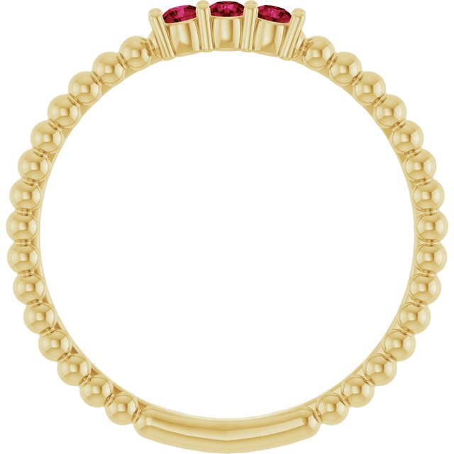 14K Yellow Lab-Grown Ruby Beaded Ring