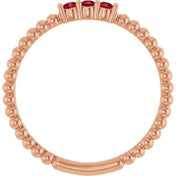 14K Rose Natural Ruby Beaded Ring