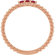 14K Rose Natural Ruby Beaded Ring