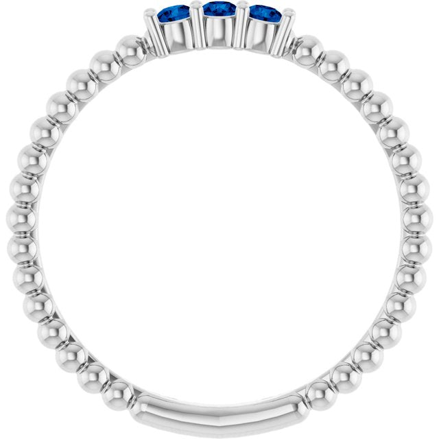 Sterling Silver Lab-Grown Blue Sapphire Beaded Ring