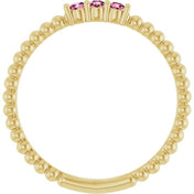 14K Yellow Natural Pink Tourmaline Beaded Ring