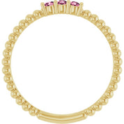 14K Yellow Natural Pink Tourmaline Beaded Ring
