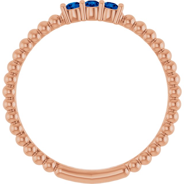 14K Rose Lab-Grown Blue Sapphire Beaded Ring
