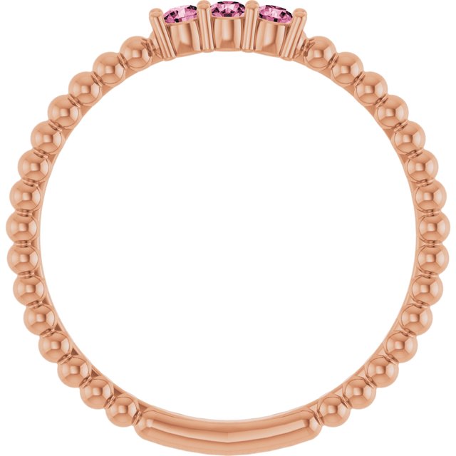14K Rose Natural Pink Tourmaline Beaded Ring