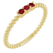 14K Yellow Natural Ruby Beaded Ring