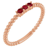 14K Rose Natural Ruby Beaded Ring