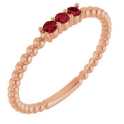 14K Rose Natural Ruby Beaded Ring