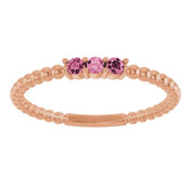 14K Rose Natural Pink Tourmaline Beaded Ring