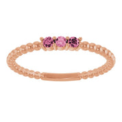 14K Rose Natural Pink Tourmaline Beaded Ring