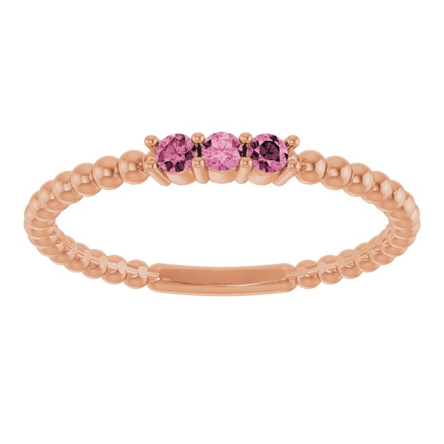 14K Rose Natural Pink Tourmaline Beaded Ring