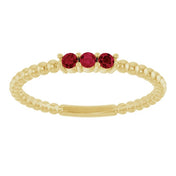 14K Yellow Lab-Grown Ruby Beaded Ring